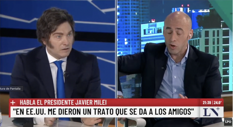 Milei se sacó con Trebucq: «Deja de hacer la interpretación de Clarin, que le gusta estafar a la gente»
