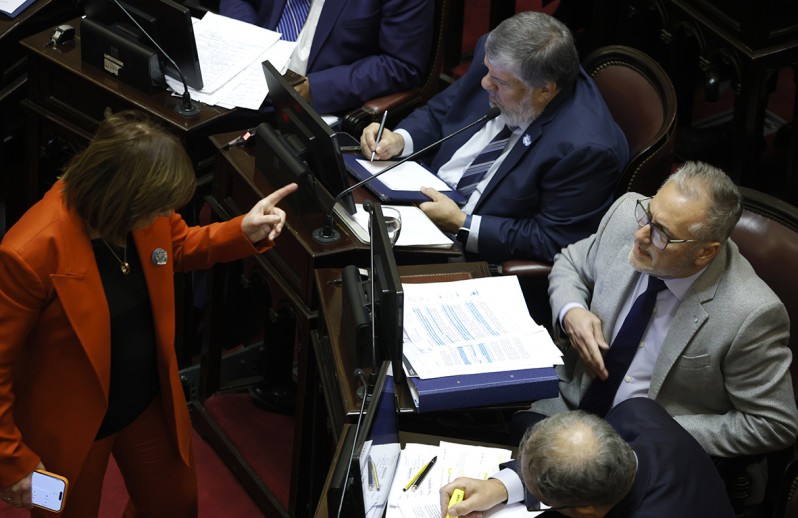 Patricia habla en la sesión de este jueves con el senador peronista Marcelo Lewandowski.