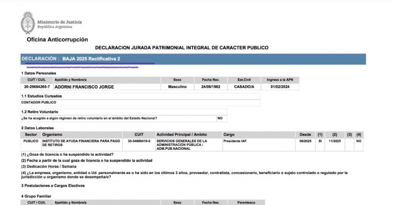 El hermano de Adorni volvió a corregir su declaración jurada y ahora dice que tiene menos