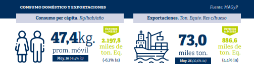 Consumo doméstico y exportaciones de carne según informe de Rosgan