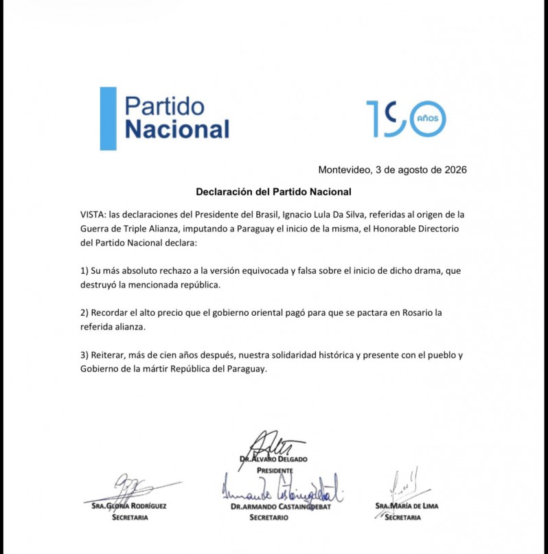 El partido de Lacalle Pou publicó una carta contra Lula por sus dichos sobre la guerra de la Triple Alianza