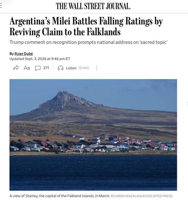 Wall Street Journal dice que Milei apeló a la causa Malvinas por su caída en las encuestas