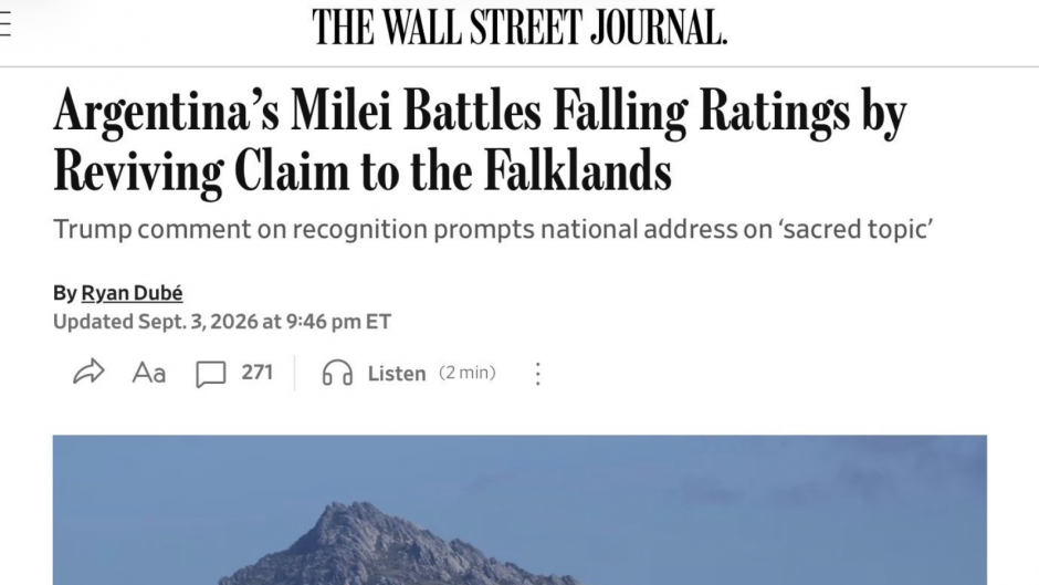 Wall Street Journal dice que Milei apeló a la causa Malvinas por su caída en las encuestas